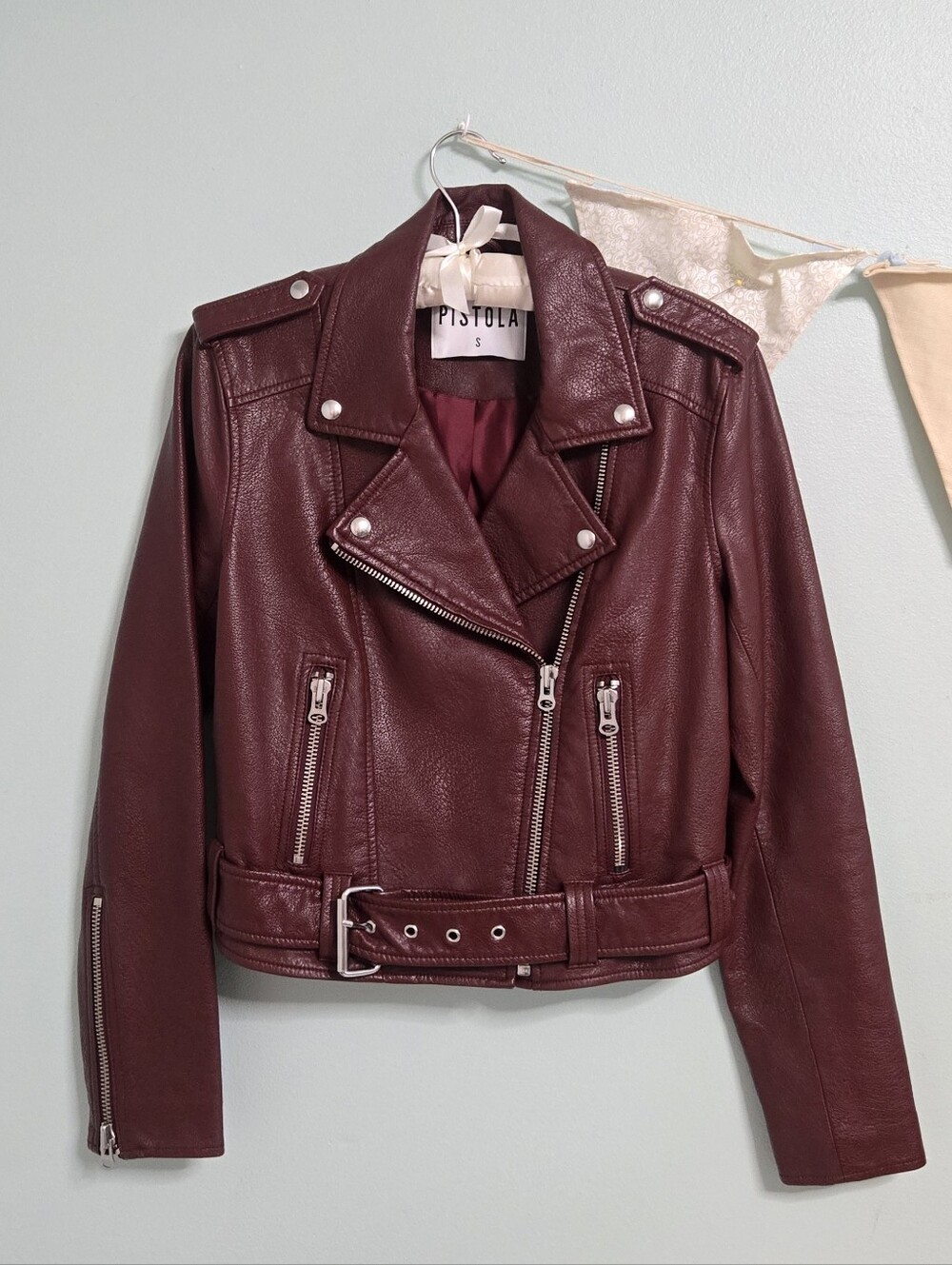 Pistola Tracy moto jacket In Deep Red Mahongany